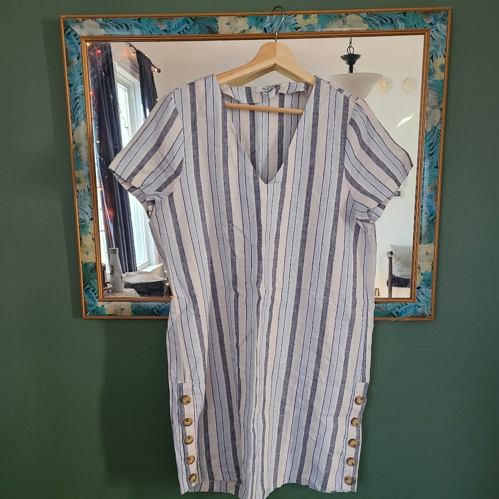 Madewell Striped Linen Side-button Easy Dress